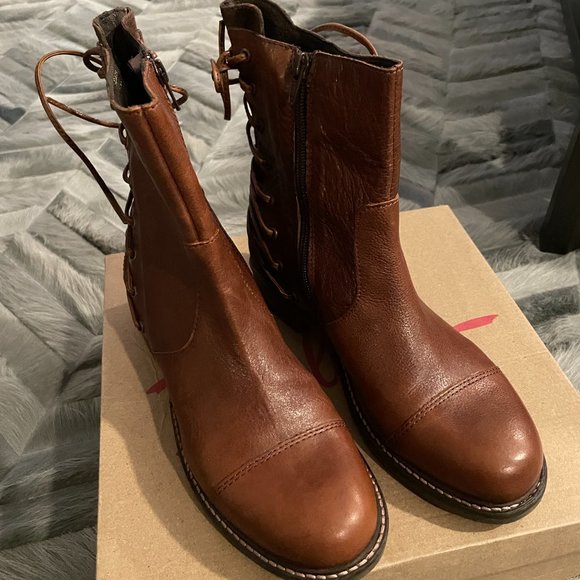 Rebels Lace-Up Back Low-Heeled Booties Brown Size 38 / US 8 - Picture 2 of 10